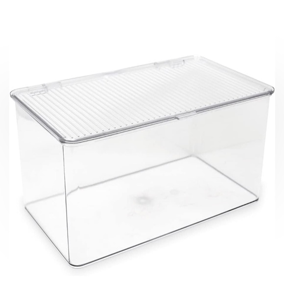 Large Stackable Organizer Bin w/ Hinged Lid, Clear Storage Box - Picture 1 of 2